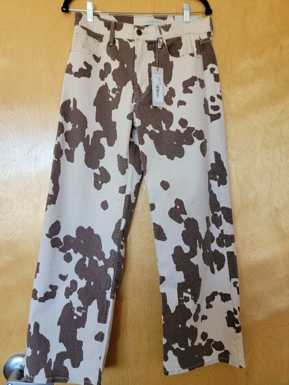 Just USA Jeans Brown/Cream Wide Leg Cow Print Sz 8 NWT